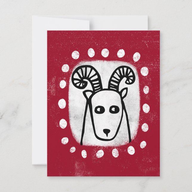 Funny Sheep Ram On Red Greeting Card (Front)