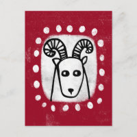 Funny Sheep Ram On Red Postcard