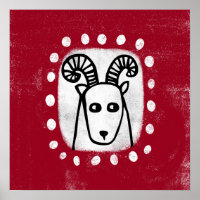 Funny Sheep Ram On Red Poster Wall Art