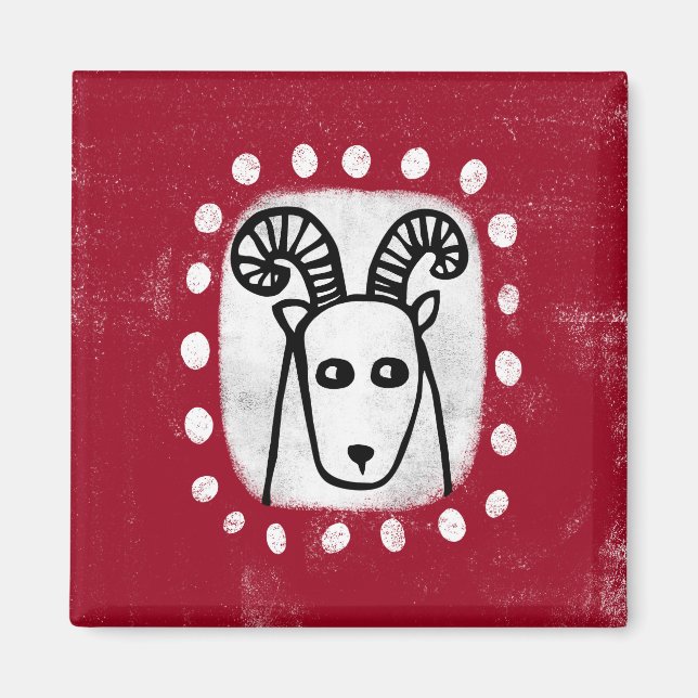 Funny Sheep Ram On Red Refrigerator Magnet (Front)