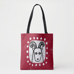 Funny Sheep Ram On Red Tote Bag