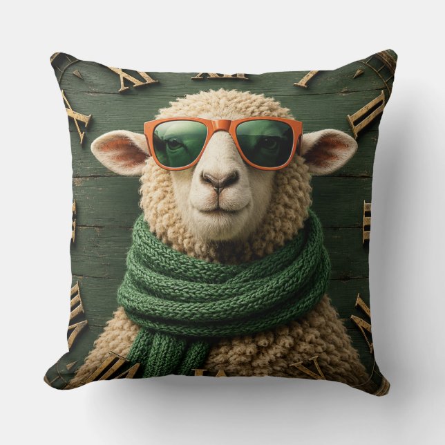 Funny Sheep with Sunglasses Farmhouse Rustic Count Throw Pillow (Front)