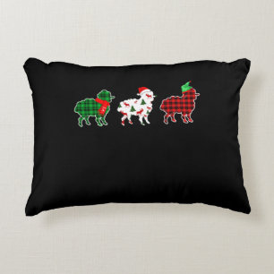 Funny Sheep Xmas Tree Lights Red Plaid Gift Accent Pillow