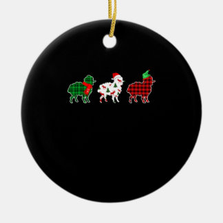 Funny Sheep Xmas Tree Lights | Red Plaid Gift Ceramic Ornament