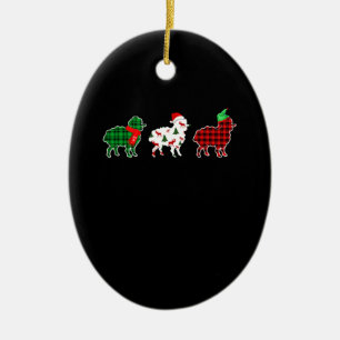 Funny Sheep Xmas Tree Lights Red Plaid Gift Ceramic Ornament