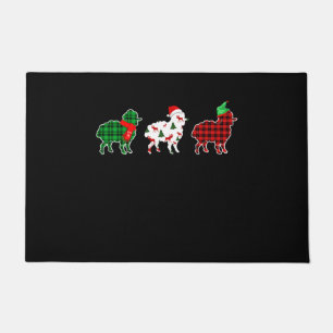 Funny Sheep Xmas Tree Lights   Red Plaid Gift Doormat