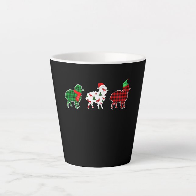Funny Sheep Xmas Tree Lights | Red Plaid Gift Latte Mug (Front)