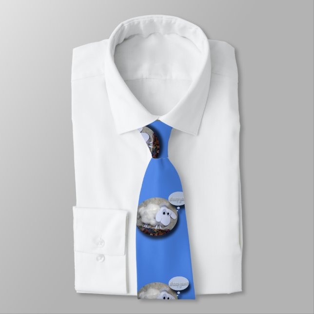 Funny Sheep Year Chinese Zodiac Blue Tie (Tied)