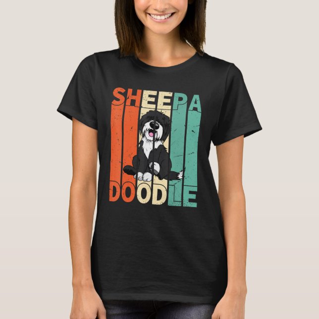 Funny Sheepadoodle Black Poodle Retro Doodle T-Shirt (Front)