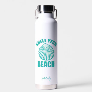Funny Shell Yeah Beach Pun Cute Teal Personalized Water Bottle