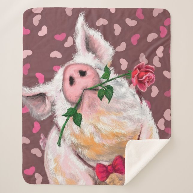 Funny Sherpa Blanket with Gentleman Pig (Front)