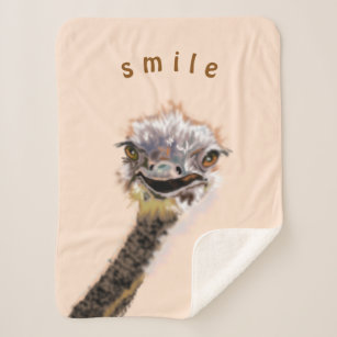 Funny Sherpa Blanket with Happy Ostrich - Smile