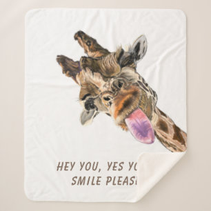 Funny Sherpa Blanket with Playful Giraffe - Smile