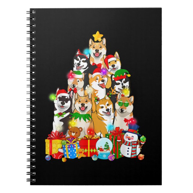 Funny Shiba Inu Christmas Tree Lights Puppy Dog Lo Notebook (Front)