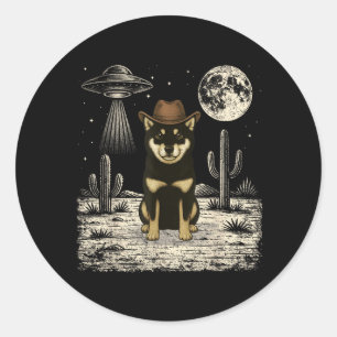 Funny Shiba Inu Cowboy Western Dog Ufo Classic Round Sticker