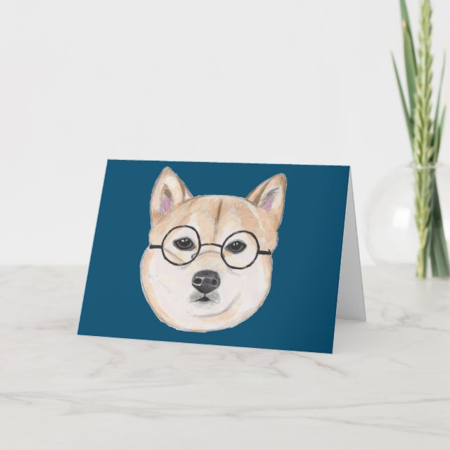 Funny Shiba Inu Dog with Oversized Glasses Card (Front)