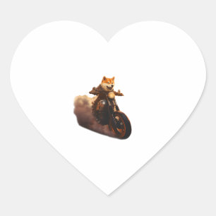 Funny , Shiba Inu, Motorcycle, Dog, Puppet, Men's, Heart Sticker