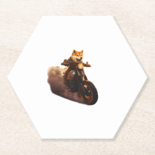 Funny , Shiba Inu, Motorcycle, Dog, Puppet, Men's, Paper Coaster