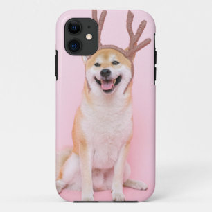funny shiba inu wearing christmas deer costume iPhone 11 case