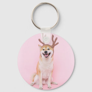 funny shiba inu wearing christmas deer costume keychain