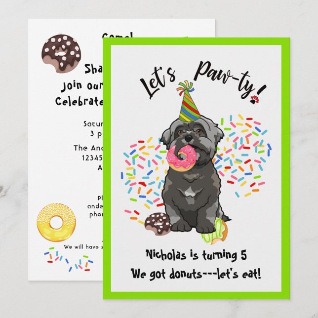 Funny Shih Tsu Dog Doughnuts Birthday Party Invitation (Front/Back)