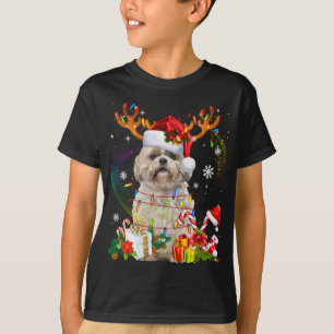 Funny Shih Tzu Christmas Reindeer Christmas Lights T-Shirt