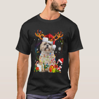 Funny Shih Tzu Christmas Reindeer Christmas Lights T-Shirt