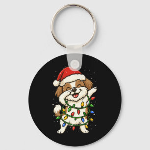 Funny Shih Tzu Dabbing Christmas Lights Xmas Mom D Keychain