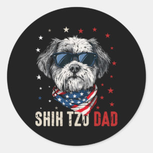 Funny Shih Tzu Dad Usa Stars 4th Of July Fathers D Classic Round Sticker