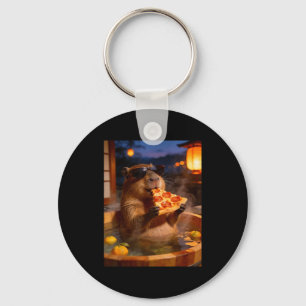 Funny Shirt Capybara Eating Pizza Spring Bath Keychain