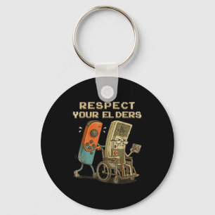 Funny Shirt Respect Elders Retro Gaming Gamer Keychain