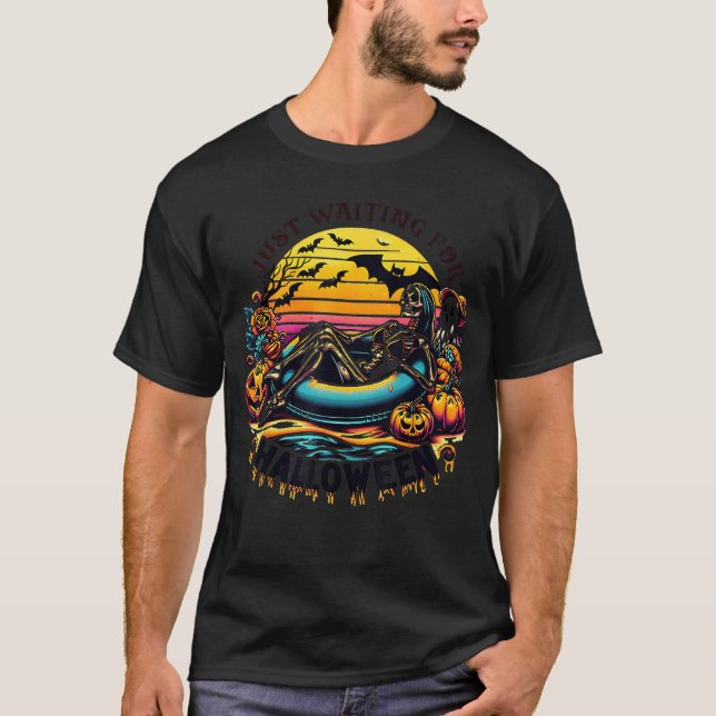 Funny Shirt Skeleton Just Waiting for Halloween (Front)