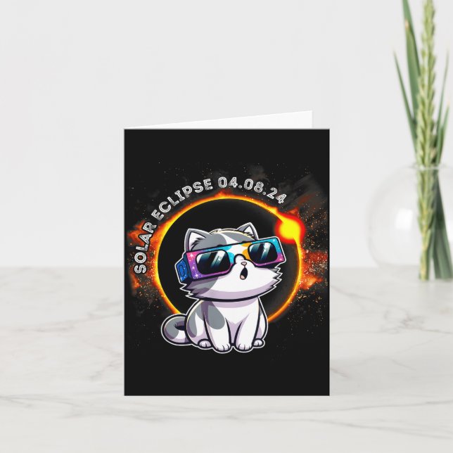 Funny Shirt Total Solar Eclipse Cat Glasses Card (Front)