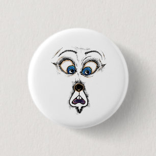 Funny Shocked Cartoon Face T-Shirt 1 Inch Round Button