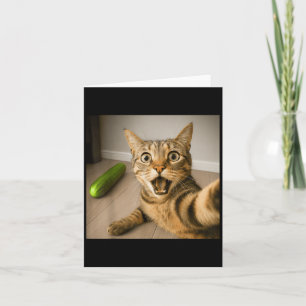 Funny Shocked Cat Selfie With Cucumber Meme Design Card