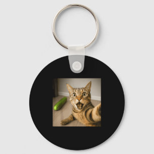 Funny Shocked Cat Selfie With Cucumber Meme Design Keychain