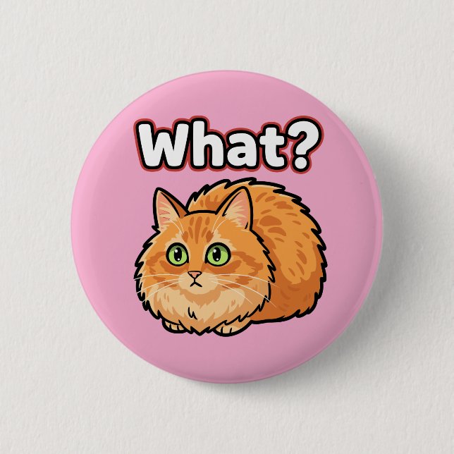Funny Shocked Ginger Cat What? Meme Button (Front)