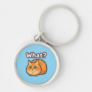 Funny Shocked Ginger Cat What? Meme Metal Keychain