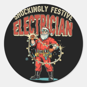Funny Shockingly Festive Electrician Vintage Chris Classic Round Sticker