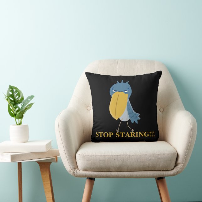 Funny Shoebill Stop Staring Throw Pillow (Chair)