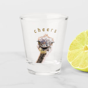 Funny Shot Glass Happy Ostrich Cheers - Your Text