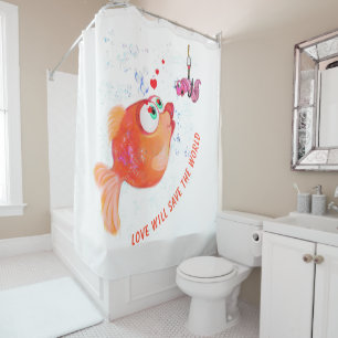 Funny Shower Curtain Fish and Worm - Custom Text