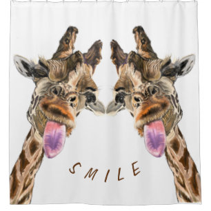 Funny Shower Curtain with Playful Giraffes - Smile