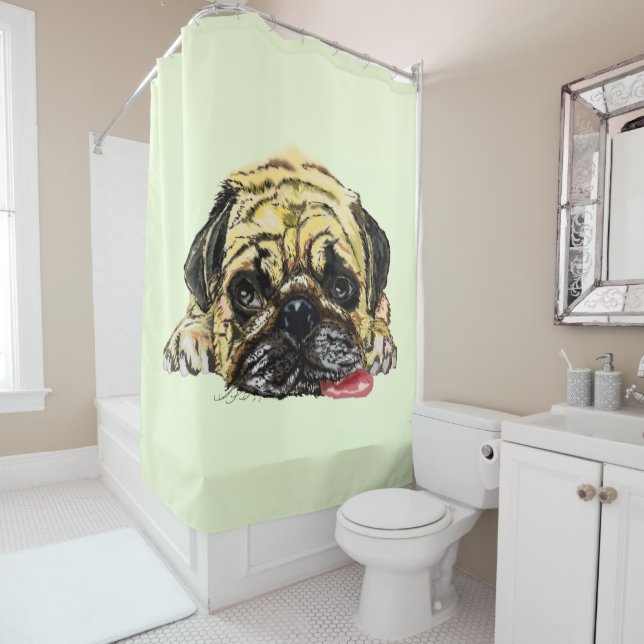 Funny Shower Curtain with Pug Dog - Your Colours (In Situ)