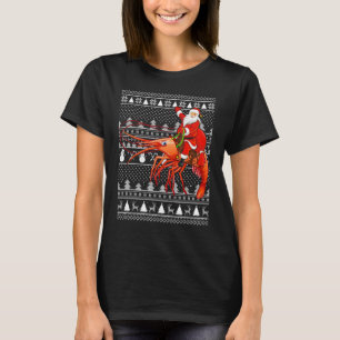Funny Shrimp Fish Lover Santa Riding Shrimp Ugly C T-Shirt
