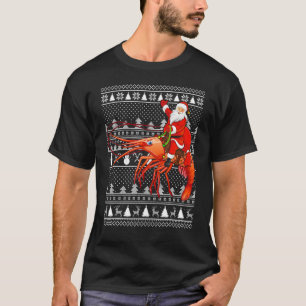 Funny Shrimp Fish Lover Santa Riding Shrimp Ugly C T-Shirt