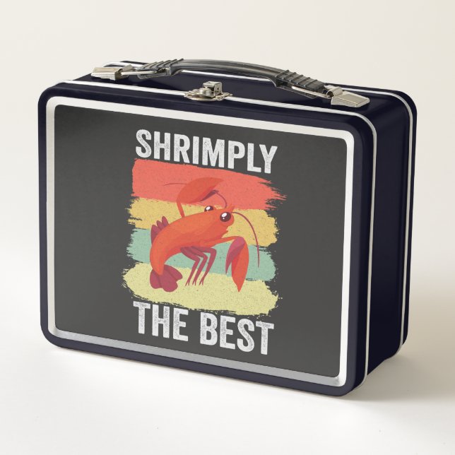 Funny Shrimp Shellfish Keep it Shrimple Fishing Metal Lunch Box (Front)