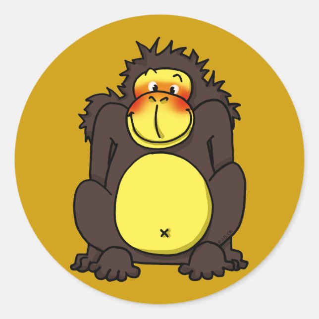 Funny shy gorilla classic round sticker (Front)