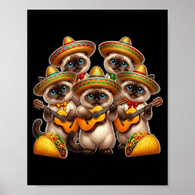 Funny Siamese Cat Cinco De Mayo Cats Poster (Front)