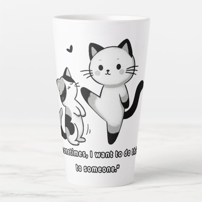 Funny Siamese Cat Kick Illustration Latte Mug (Front)